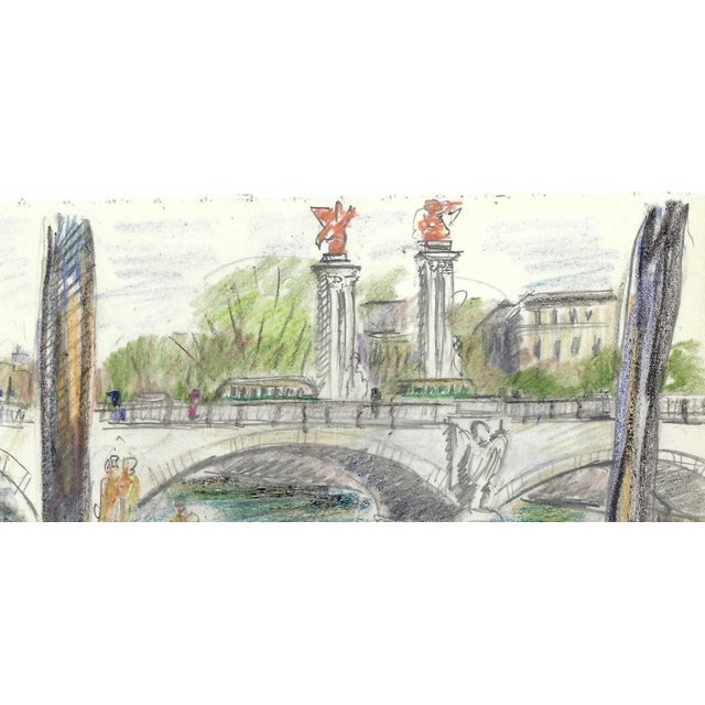 French 1930s Grace Spongberg Paris Pont Des Invalides Drawing For Sale - Image 3 of 4