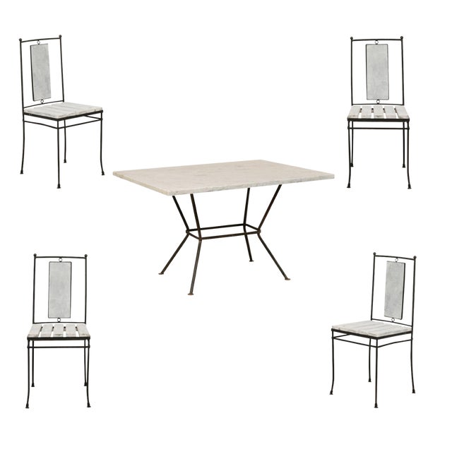 MidCentury Modern MarbleTop Patio Dining Set 5 Pieces Chairish