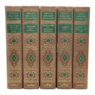 Tan & Green Hardcover Book Set-5 Volumes For Sale