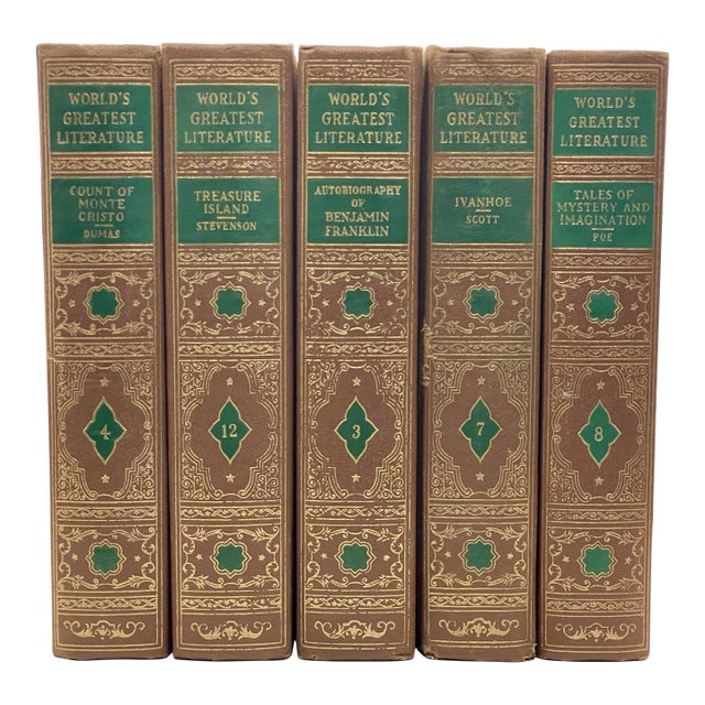 Tan & Green Hardcover Book Set-5 Volumes For Sale