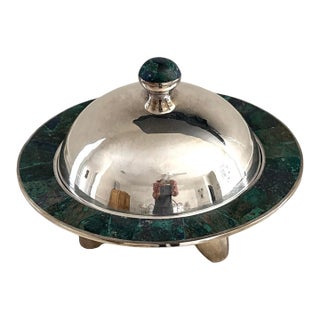 Los Castillo Silver Malachite and Lapis Covered Bowl For Sale