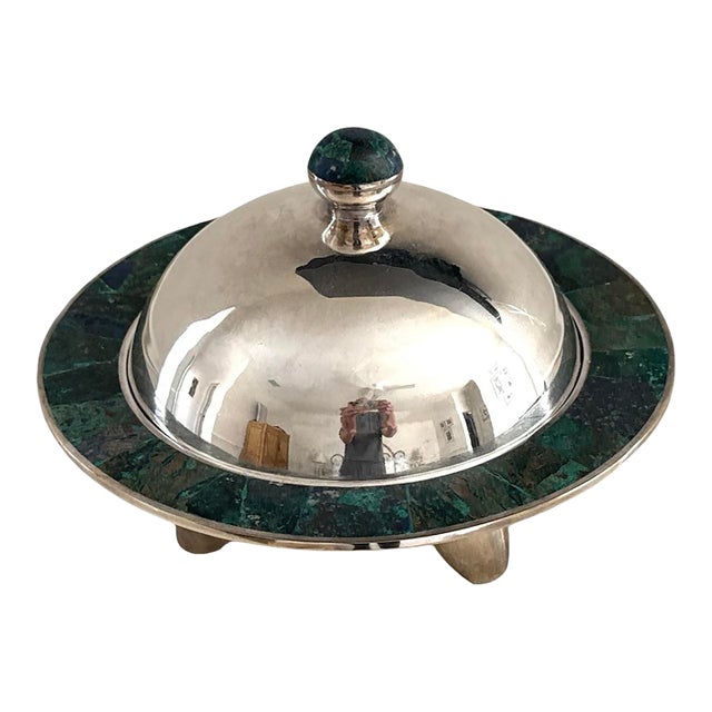 Los Castillo Silver Malachite and Lapis Covered Bowl For Sale