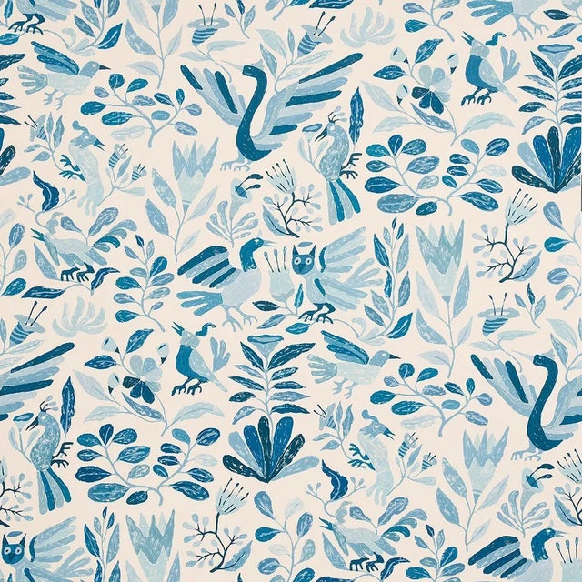 Schumacher Canopy Wallpaper in Blue Birds For Sale