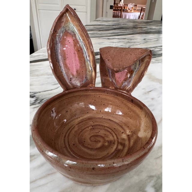 Here is an utterly one-of-a-kind hand-crafted studio art candy dish in Easter bunny form. Warm rich brown glazes are...