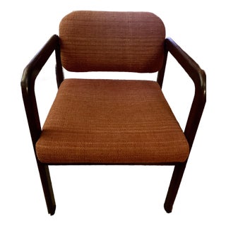 Mid Century Modern Sculpted Walnut Edward Axel Roffman Orange Tweed Armchair For Sale