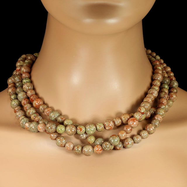 This 19‑inch three‑strand Mayflower jasper necklace is a distinctive, handcrafted piece designed to stand out with quiet...