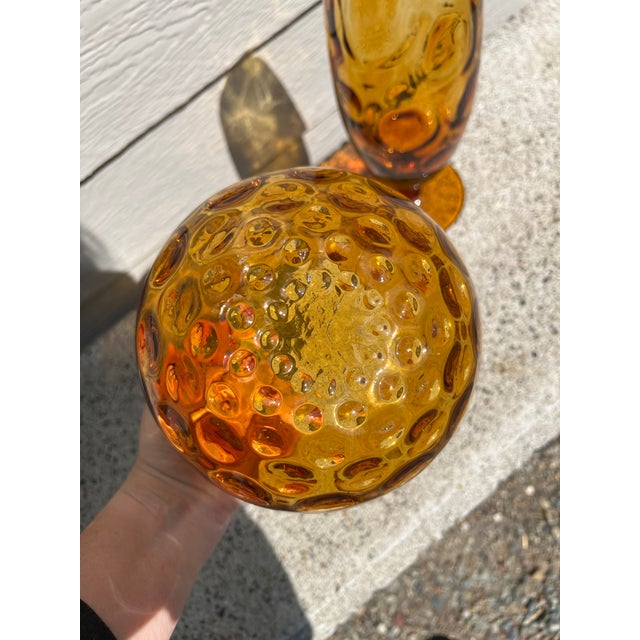 Glass Vintage Italian Amber Empoli Optic Glass Vases - Set of 2 For Sale - Image 7 of 10