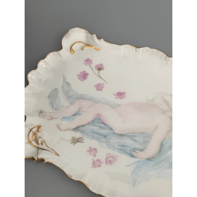 Art Nouveau Antique 1900s Art Nouveau Belle Epoque Limoges Porcelain Jean Pouyat Hand Painted Cake Dish Plate For Sale - Image 3 of 13
