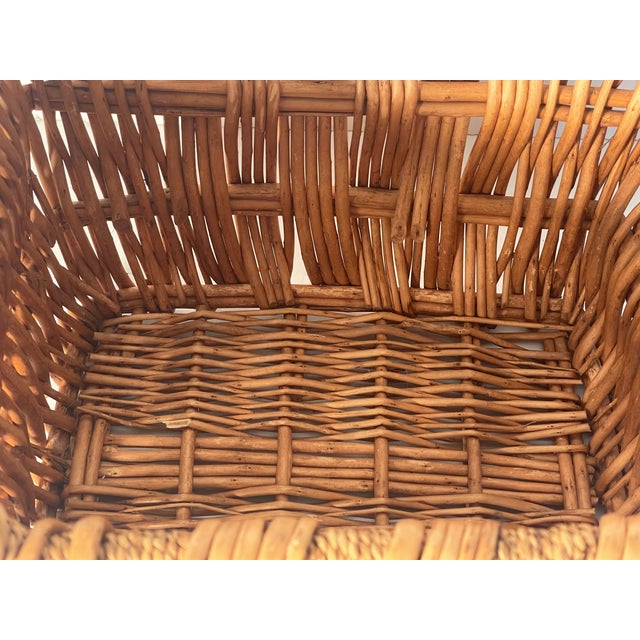 Folk Art Vintage Handmade Wicker Market Basket W Handles For Sale - Image 3 of 3