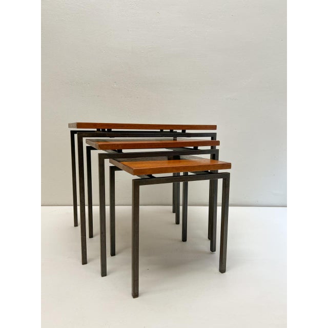 Mid-Century Modern Vintage Nesting Tables attributed to Cees Braakman for Pastoe, 1960s, Set of 3 For Sale - Image 3 of 10