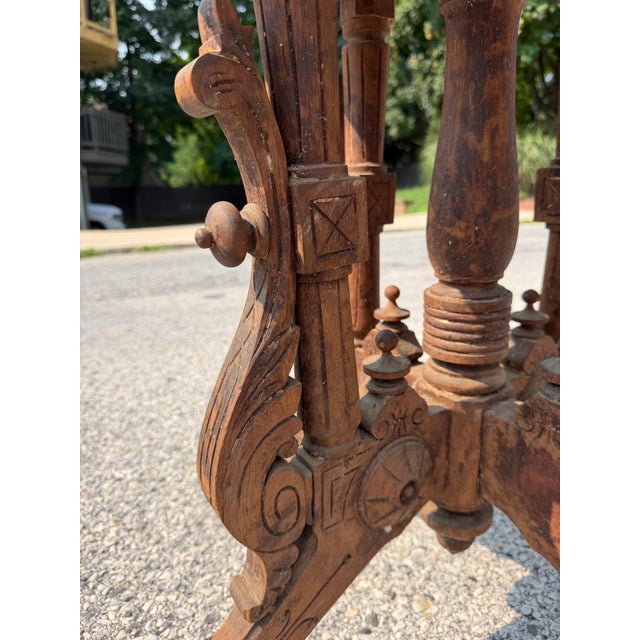 Antique Victorian Barn House Carved Wood Table For Sale - Image 4 of 9