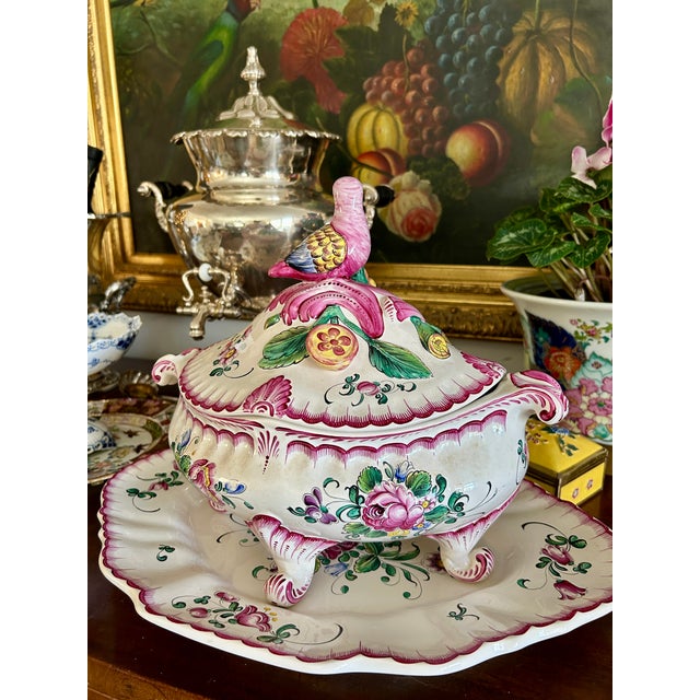 French Hand-Painted Faience Soup Tureen With Underplate For Sale In Kansas City - Image 6 of 7