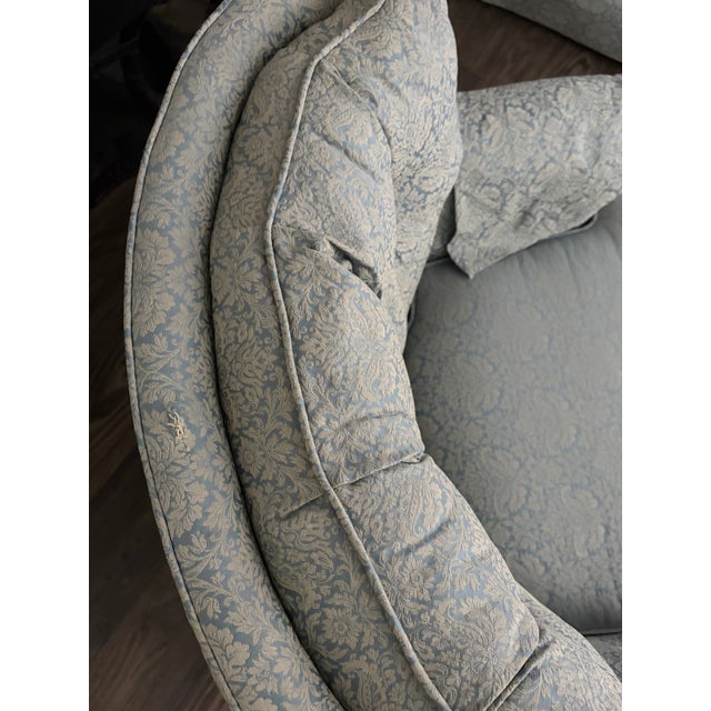 1970s Vintage Mid-Century Tufted Damask Skirted Club Chairs - Attributed to Ethan Allen (A Pair) For Sale - Image 5 of 12