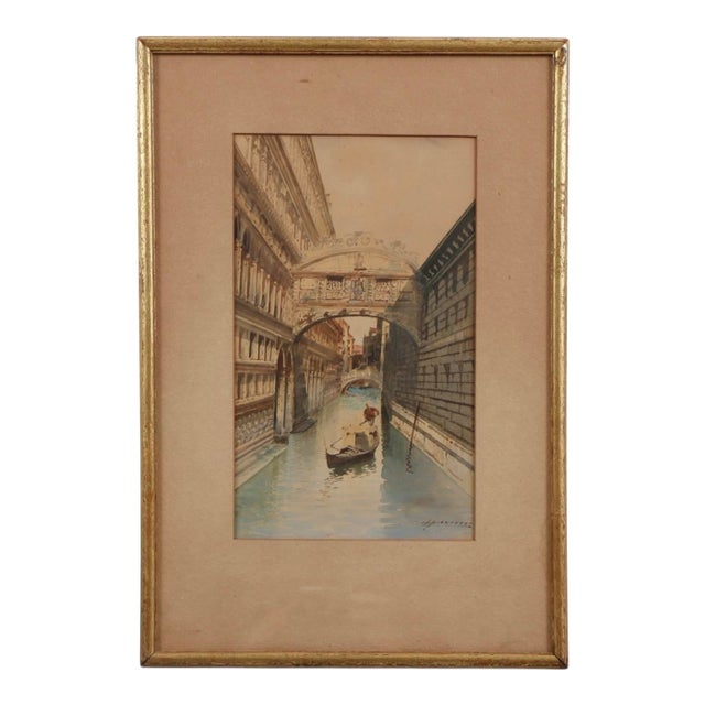 Biondetti Signed Watercolor “The Bridge of Sighs” For Sale