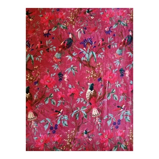 Cotton Velvet Plum Chinoiseri Bird Fabric, 3yds For Sale