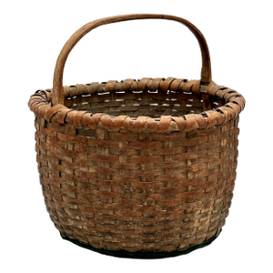 Antique Late 1800s American Heavy Gauge Hand Woven Ash Splint Utility Basket - Great Original Aged Patina