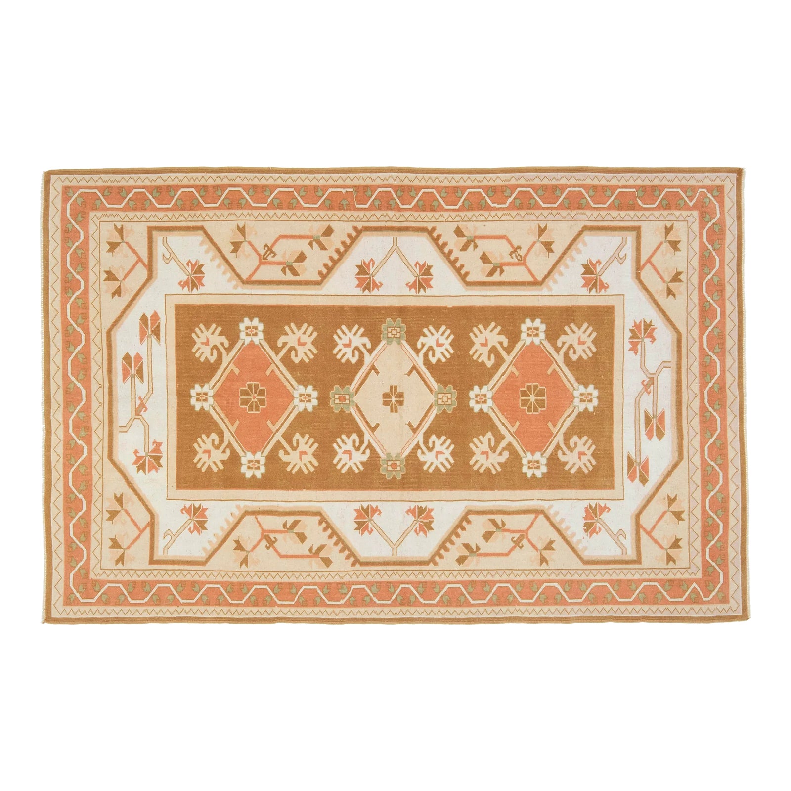 1970s Vintage Turkish Handmade Wool & Cotton Orange Area Rug | Chairish