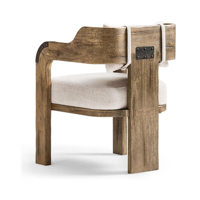 Contemporary Rustic Wood Armchair with Upholstered Seat For Sale - Image 4 of 12
