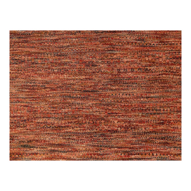 4' x 16' Savannah Hand Knotted Modern Red Rust Wool & Silk Rug For Sale