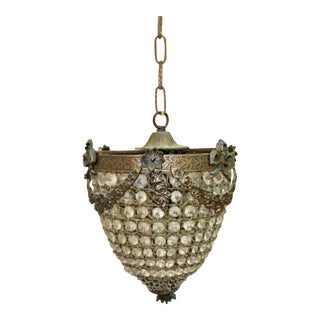 Antique French Ormolu Bronze & Crystals Bag Chandelier For Sale