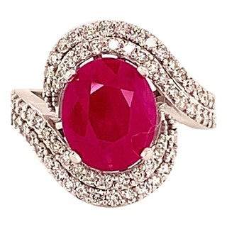 Natural Ruby Diamond Ring 14k Gold 6.32 TCW GIA Certified For Sale