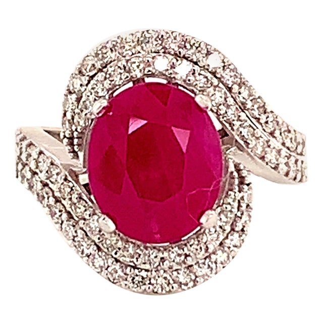Natural Ruby Diamond Ring 14k Gold 6.32 TCW GIA Certified For Sale