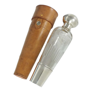 Antique French Sterling Silver Cut Glass Liquor Flask, Fox Hunting / Riding / Field