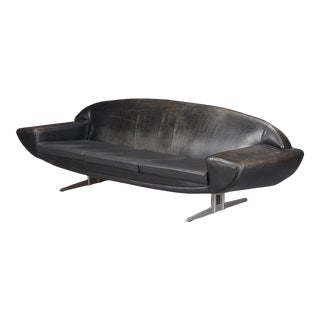 Johannes Andersen "Capri" Sofa In Original Black Patinated Leather For Sale