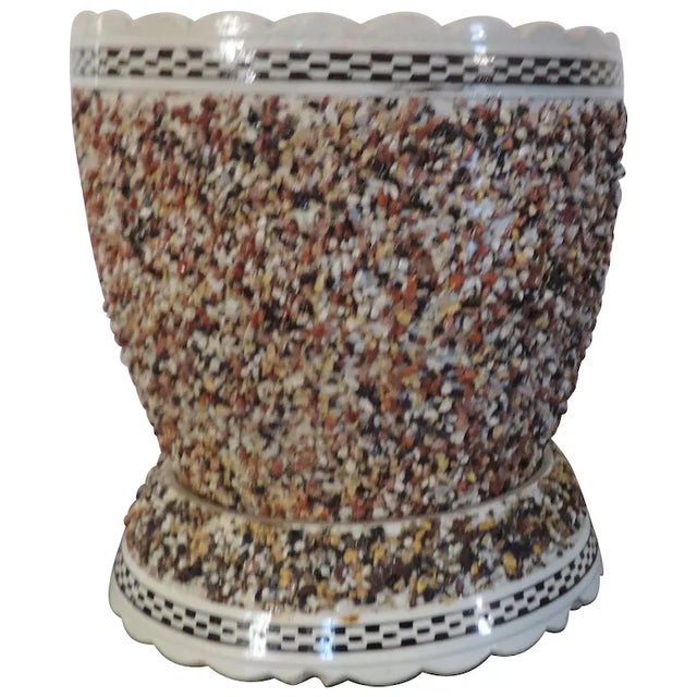 Antique 18th / Early 19th Century English George III Staffordshire Pearlware Mochaware Sanded Flower Pot and Under Tray Cachepot For Sale - Image 10 of 10