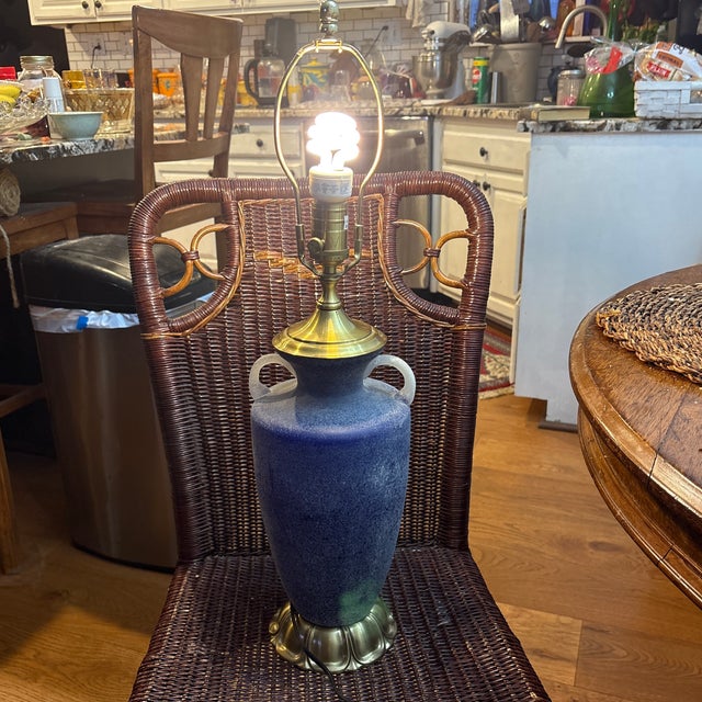 Grand Tour Mid Century Murano Navy Blue Glass Lamp by Wildwood For Sale - Image 3 of 7