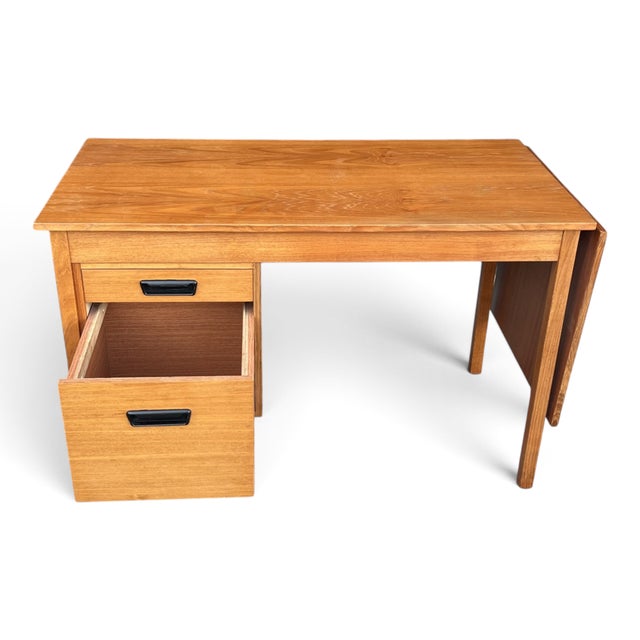 Vintage Mid-Century Modern Expandable Drop-Leaf Teak Writing Desk For Sale - Image 13 of 13