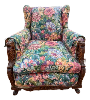 Antique Rococo Floral Bergere Arm Chair, Circa Mid 1800s