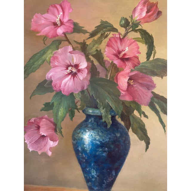 Mid 20th‑Century Vase With Flowers — Rich Classical Still Life Oil on Board, Signed For Sale - Image 14 of 15