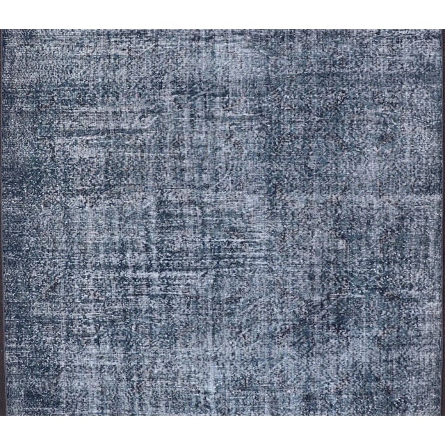 Mid 20th Century Vintage Overdyed Turkish Oushak Rug With Floral Design in Charcoal and Blues For Sale - Image 10 of 13