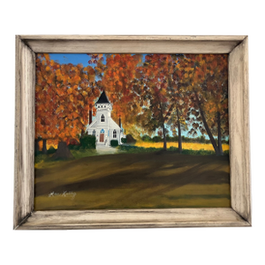 Vintage Autumn Church Landscape Painting by Lou Kelley
