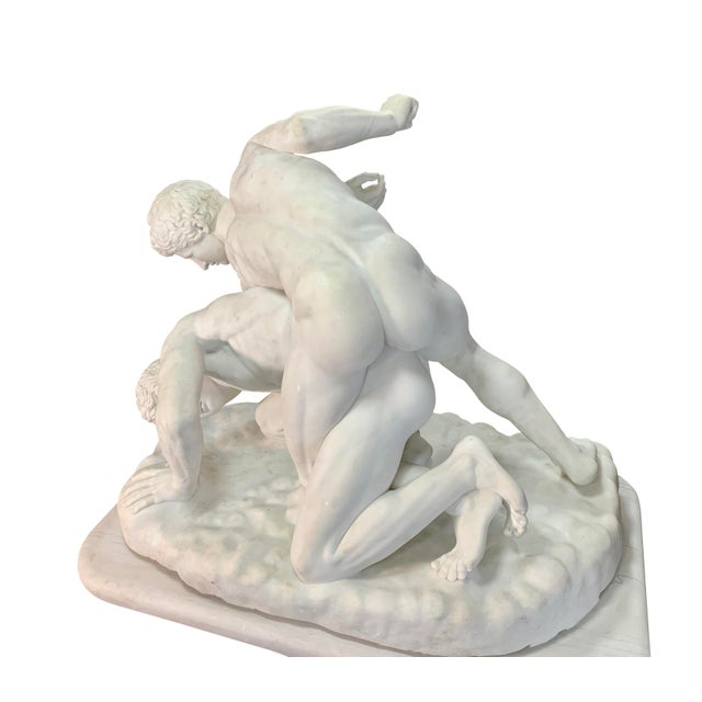Classical Roman Life Size Italian Carrara Marble Roman Wrestlers Sculpture Grand Tour Antique For Sale - Image 3 of 6