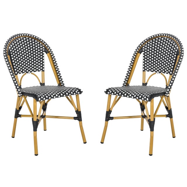 Black Perry Indoor-Outdoor French Bistro Stacking Side Chair in Black & White & Light Brown - a Pair For Sale - Image 8 of 8