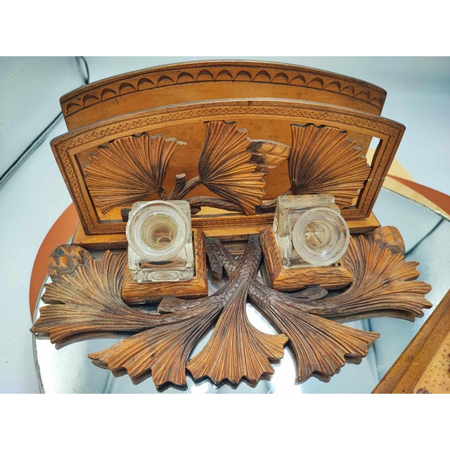 1920s Vintage Art Deco Carved Hutsul Wooden Inkwell, 1920s, Set of 3 For Sale - Image 5 of 13