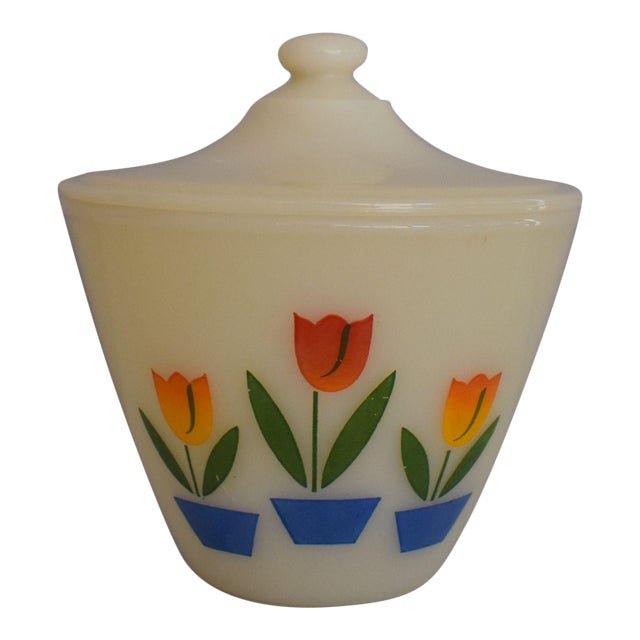 Vintage 1940s Fire King Tulip Grease Jar / Bowl W Lid Chairish