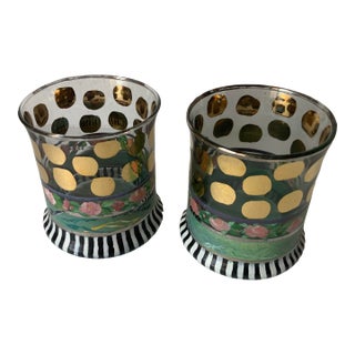 1990s Mackenzie Childs “Heirloom” Collection Tumblers - a Pair For Sale