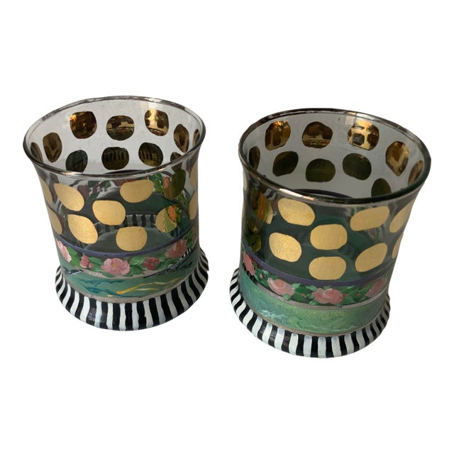 1990s Mackenzie Childs “Heirloom” Collection Tumblers - a Pair For Sale