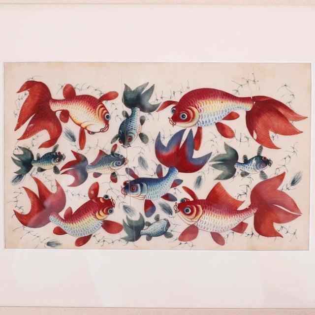Paper Set of Three Chinese Pith Paintings of Fish For Sale - Image 7 of 8