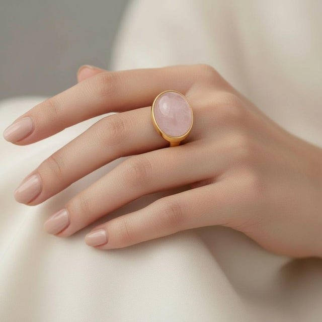 Pink, Rose Quartz Cabochon Ring, Size 6.75 For Sale - Image 6 of 6