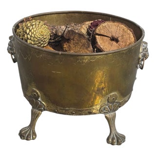Antique Brass Log Bin, 1910 For Sale