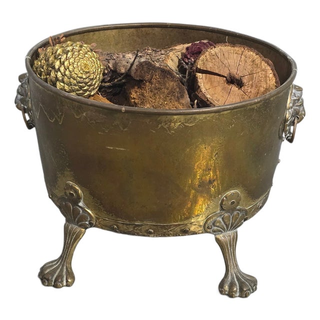 Antique Brass Log Bin, 1910 For Sale