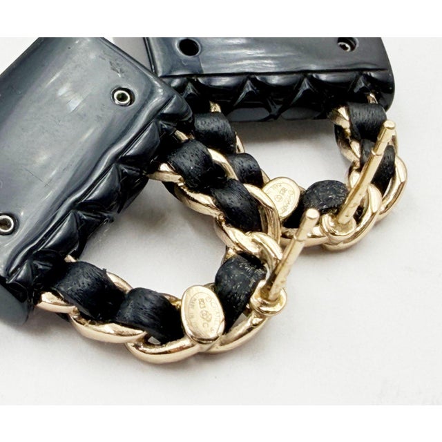 Chanel Chanel Gold CC Black Quilted Bag Piercing Earrings, A Pair For Sale - Image 4 of 4