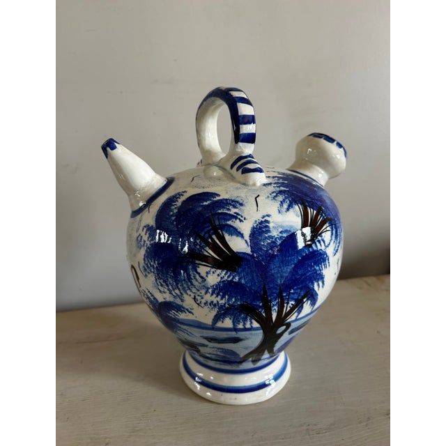 Vintage Spanish Blue & White Decorated Water Jug For Sale In Philadelphia - Image 6 of 9