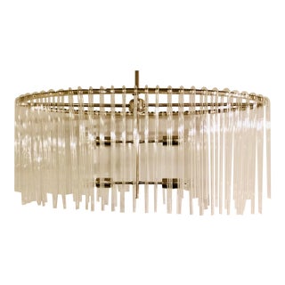 Modern Contemporary Polished Nickel and Glass Rod Oval Chandelier For Sale