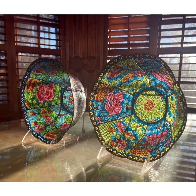 Late 20th Century Pair of Large Chinese Cloisonné Plique-à-Jour Bowls For Sale - Image 5 of 12