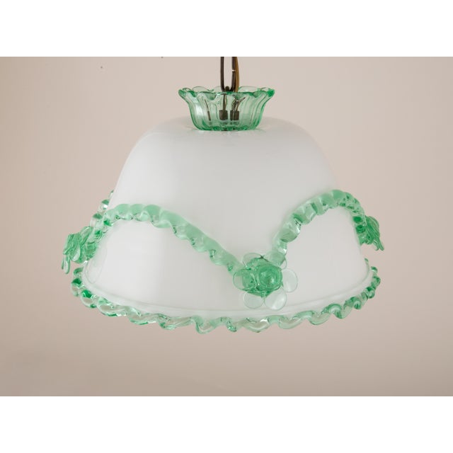 Antique Murano Glass Pendant Light Arsenic Jade Light Green Opaline For Sale - Image 12 of 14